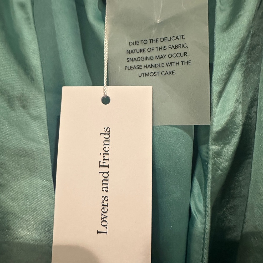 Lovers + Friends Kayleigh Satin Teal Wrap Dress - Picture 6 of 7